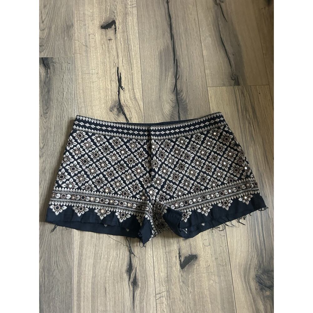 Free People Black Embroidered Geo-Patterned Shorts